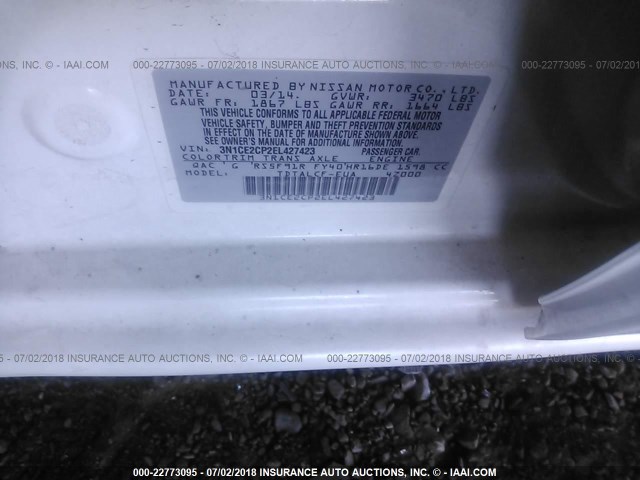 3N1CE2CP2EL427423 - 2014 NISSAN VERSA NOTE S/S PLUS/SV/SL WHITE photo 9