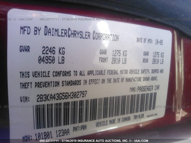 2B3KA43G56H302797 - 2006 DODGE CHARGER SE/SXT RED photo 9