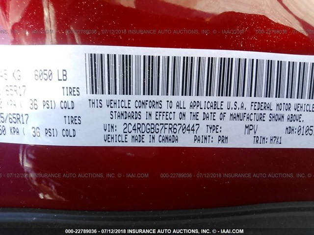 2C4RDGBG7FR670447 - 2015 DODGE GRAND CARAVAN SE RED photo 9