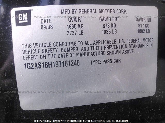 1G2AS18H197161240 - 2009 PONTIAC G5 BLACK photo 9