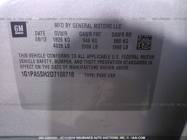 1G1PA5SH2D7108718 - 2013 CHEVROLET CRUZE LS SILVER photo 9