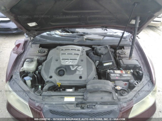 5NPEU46F67H200021 - 2007 HYUNDAI SONATA SE/LIMITED BURGUNDY photo 10