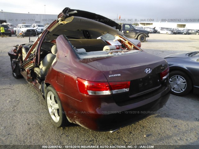 5NPEU46F67H200021 - 2007 HYUNDAI SONATA SE/LIMITED BURGUNDY photo 3