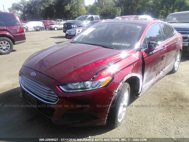 3FA6P0HR6DR361494 - 2013 FORD FUSION SE RED photo 2