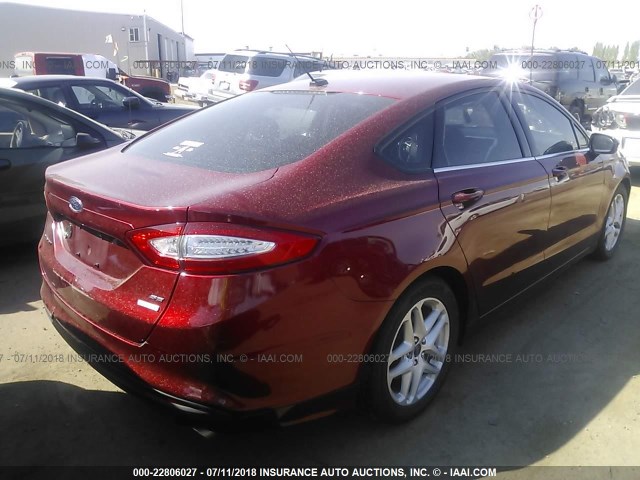 3FA6P0HR6DR361494 - 2013 FORD FUSION SE RED photo 4