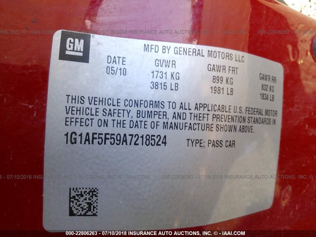 1G1AF5F59A7218524 - 2010 CHEVROLET COBALT 2LT RED photo 9