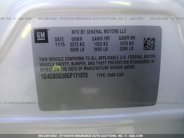 1G4GB5G36GF171070 - 2016 BUICK LACROSSE WHITE photo 9