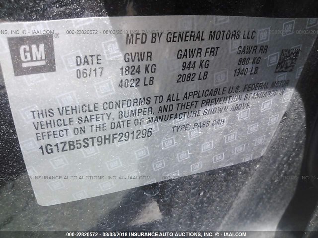 1G1ZB5ST9HF291296 - 2017 CHEVROLET MALIBU LS 黑色 照片 9