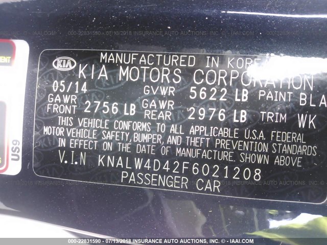 KNALW4D42F6021208 - 2015 KIA K900 BLUE photo 9