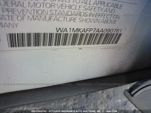 WA1MKAFP7AA090761 - 2010 AUDI Q5 PREMIUM PLUS SILVER photo 9