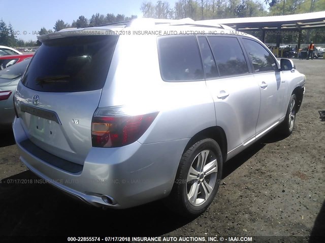 JTEDS43A382064990 - 2008 TOYOTA HIGHLANDER SPORT SILVER photo 4