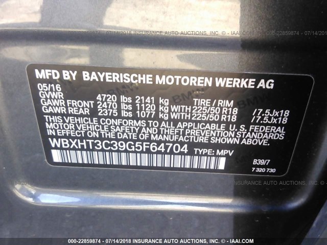 WBXHT3C39G5F64704 - 2016 BMW X1 XDRIVE28I GRAY photo 9