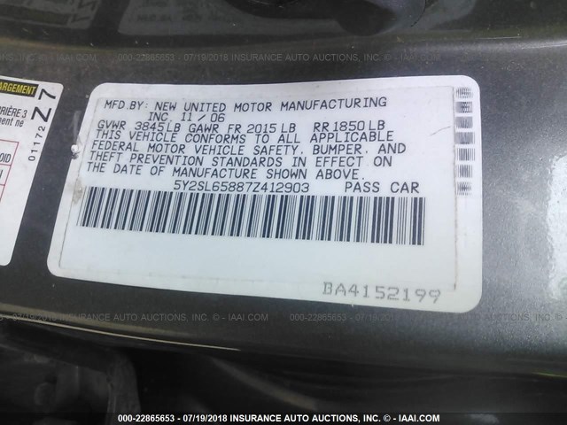 5Y2SL65887Z412903 - 2007 PONTIAC VIBE GRAY photo 9