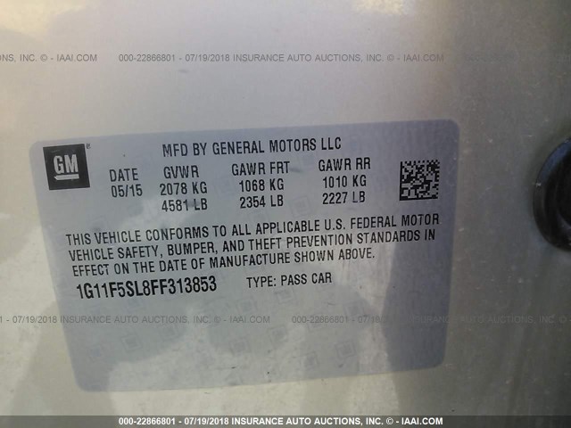 1G11F5SL8FF313853 - 2015 CHEVROLET MALIBU LTZ SILVER photo 9