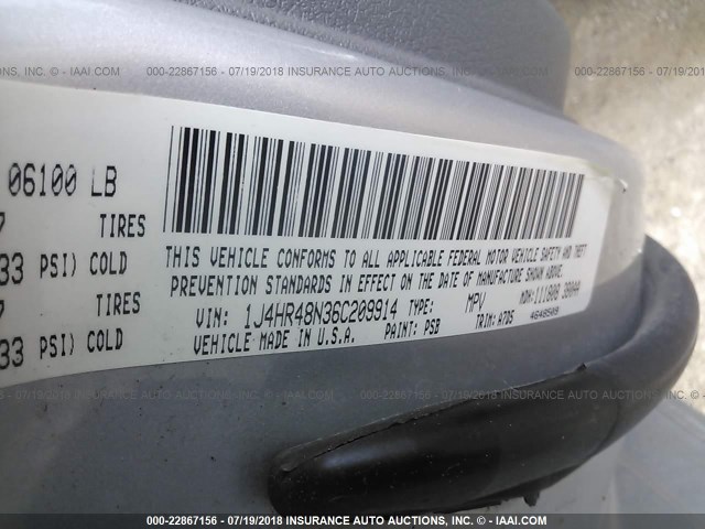 1J4HR48N36C209914 - 2006 JEEP GRAND CHEROKEE LAREDO/COLUMBIA/FREEDOM 银色 照片 9