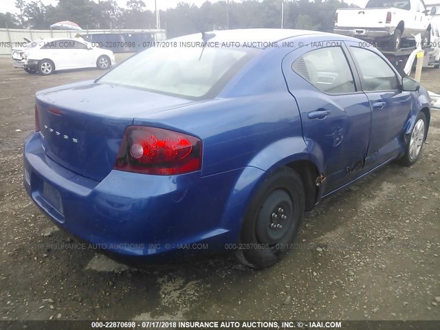 1C3CDZAB9DN630330 - 2013 DODGE AVENGER SE BLUE photo 4