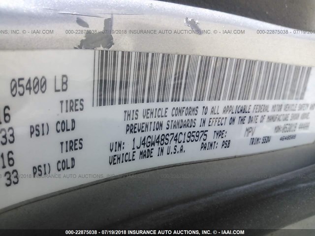 1J4GW48S74C195975 - 2004 JEEP GRAND CHEROKEE LAREDO/COLUMBIA/FREEDOM 银色 照片 9
