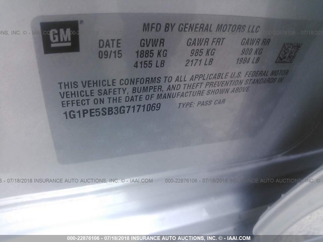 1G1PE5SB3G7171069 - 2016 CHEVROLET CRUZE LIMITED LT SILVER photo 9