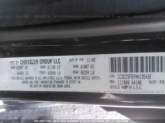 1C3CC5FB7AN135432 - 2010 CHRYSLER SEBRING LIMITED BLACK photo 9