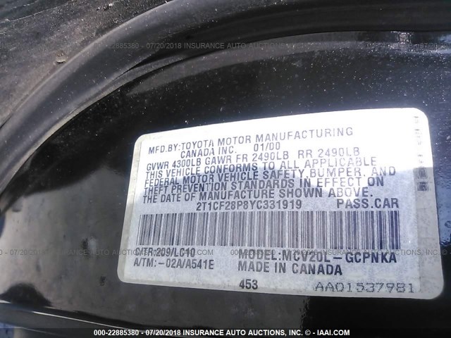 2T1CF28P8YC331919 - 2000 TOYOTA CAMRY SOLARA SE/SLE Qara foto 9