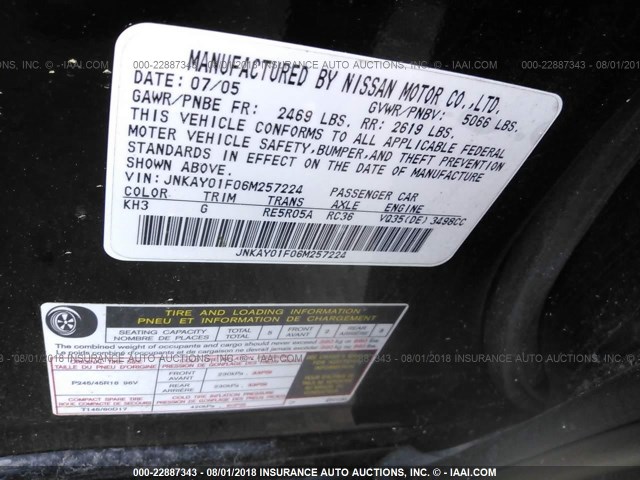 JNKAY01F06M257224 - 2006 INFINITI M35 SPORT BLACK photo 9