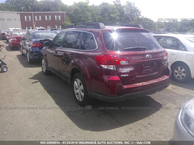 4S4BRDGC7B2378423 - 2011 SUBARU OUTBACK 3.6R PREMIUM BURGUNDY photo 3