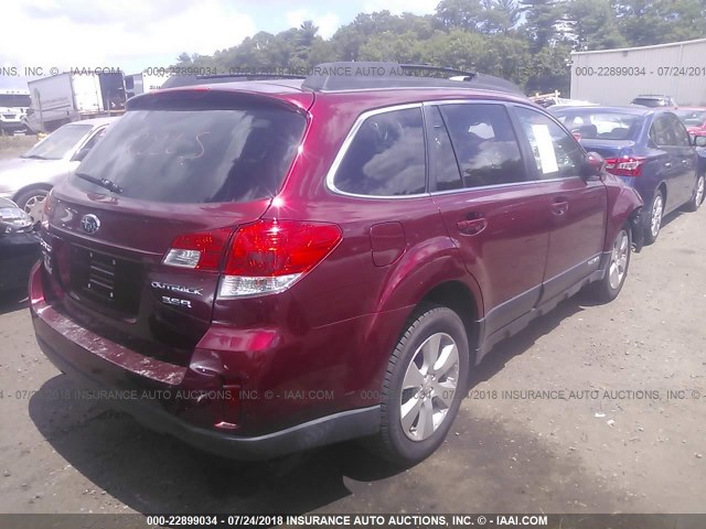 4S4BRDGC7B2378423 - 2011 SUBARU OUTBACK 3.6R PREMIUM BURGUNDY photo 4