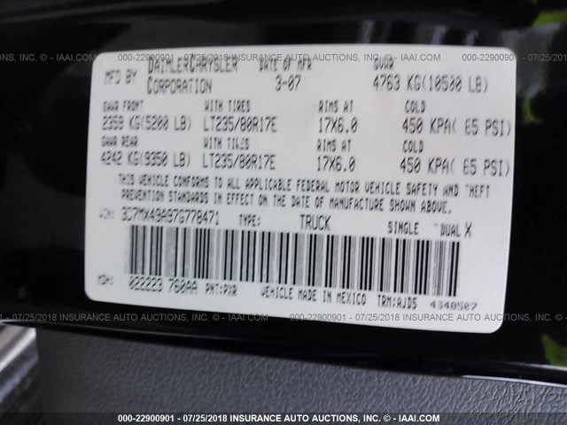 3D7MX49A97G778471 - 2007 DODGE RAM 3500 BLACK photo 10