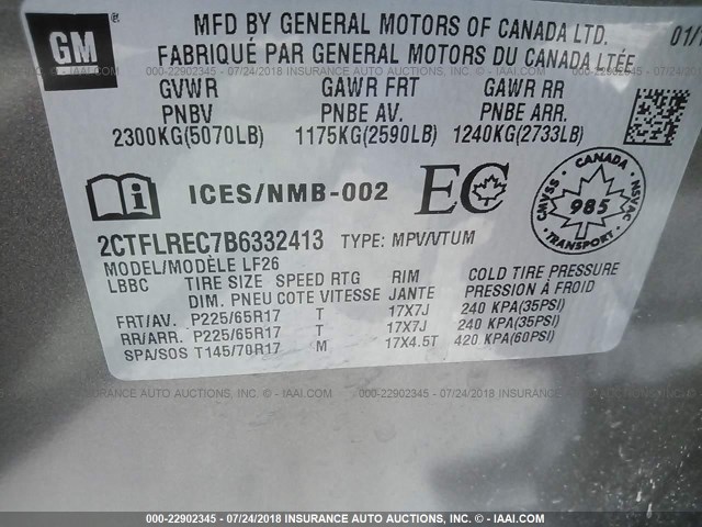 2CTFLREC7B6332413 - 2011 GMC TERRAIN SLE BROWN photo 9