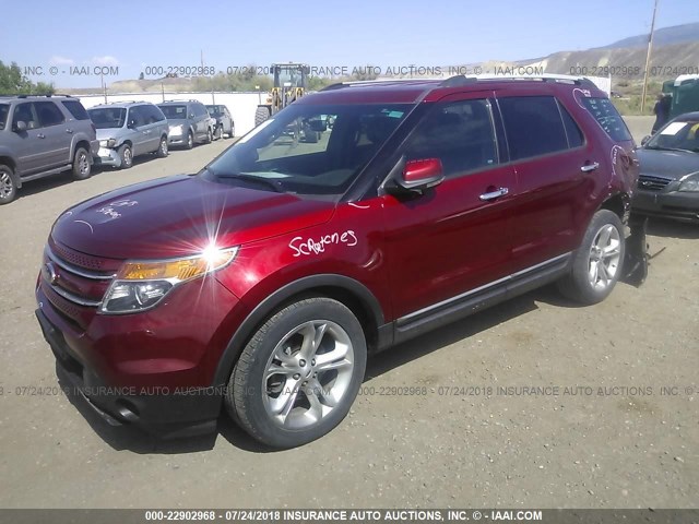 1FM5K8F85DGA89164 - 2013 FORD EXPLORER LIMITED RED photo 2