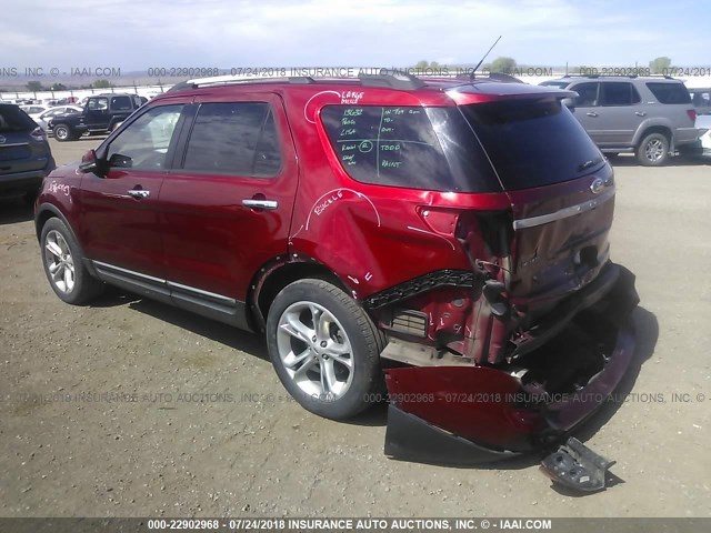 1FM5K8F85DGA89164 - 2013 FORD EXPLORER LIMITED RED photo 3