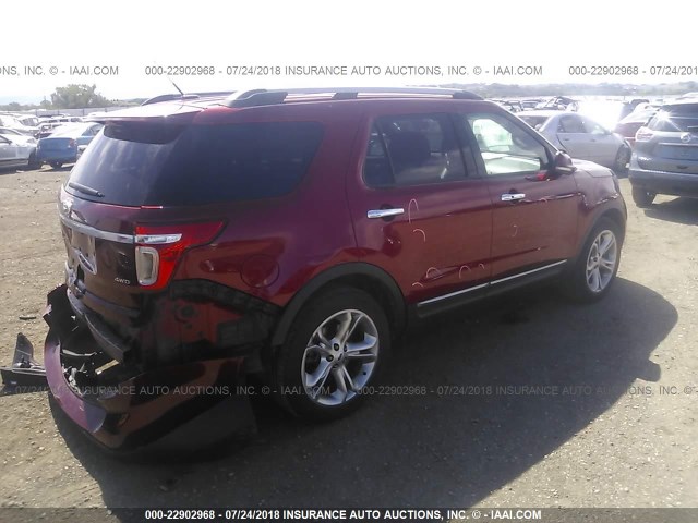 1FM5K8F85DGA89164 - 2013 FORD EXPLORER LIMITED RED photo 4