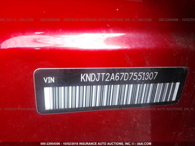 KNDJT2A67D7551307 - 2013 KIA SOUL +/!/SPORT RED photo 9