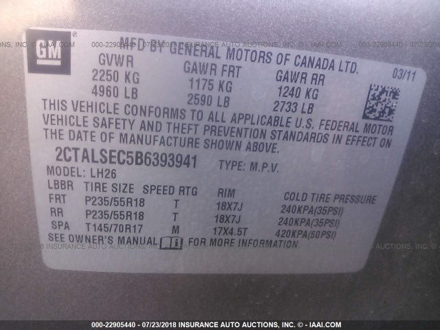 2CTALSEC5B6393941 - 2011 GMC TERRAIN SLE GRAY photo 9