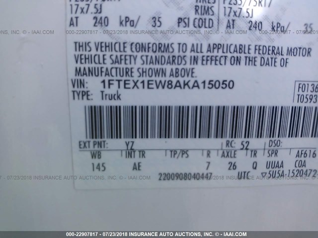 1FTEX1EW8AKA15050 - 2010 FORD F150 SUPER CAB WHITE photo 9