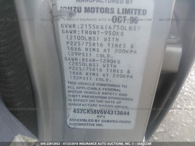 4S2CK58V6V4313644 - 1997 ISUZU RODEO S/LS SILVER photo 9