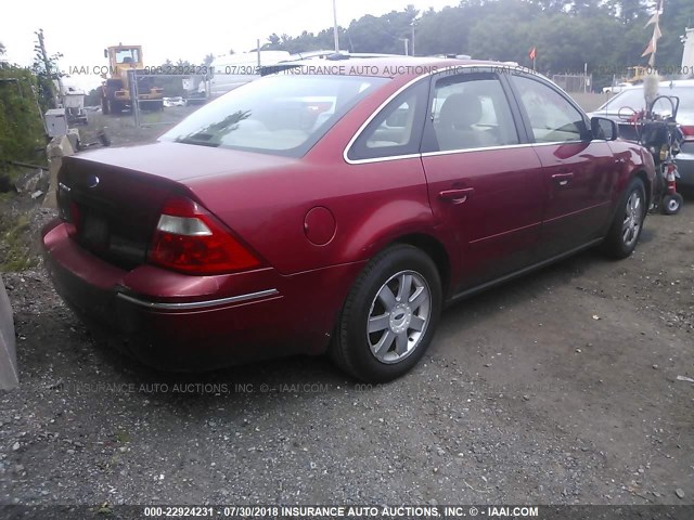 1FAFP23135G170671 - 2005 FORD FIVE HUNDRED SE RED photo 4