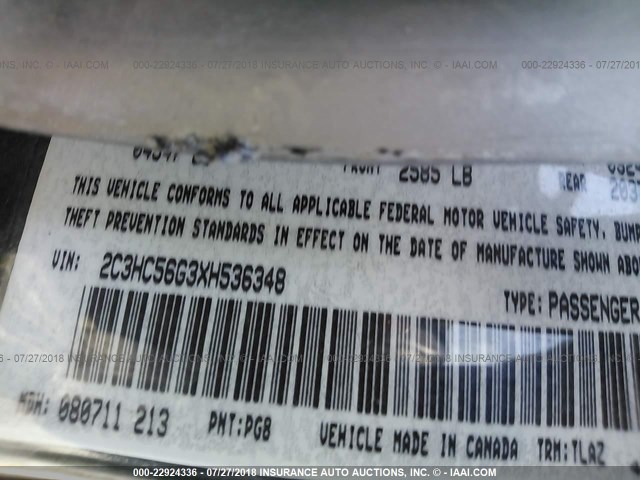 2C3HC56G3XH536348 - 1999 CHRYSLER LHS GRAY photo 9