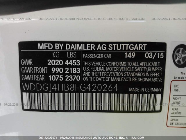 WDDGJ4HB8FG420264 - 2015 MERCEDES-BENZ C 250 WHITE photo 9