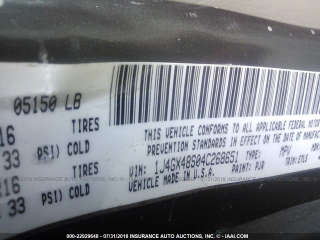 1J4GX48S04C268651 - 2004 JEEP GRAND CHEROKEE LAREDO/COLUMBIA/FREEDOM 绿色 照片 9