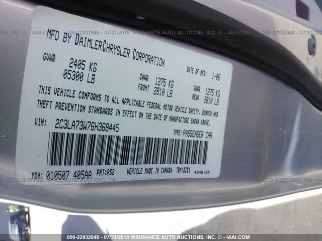 2C3LA73W76H368445 - 2006 CHRYSLER 300C SRT-8 SILVER photo 9