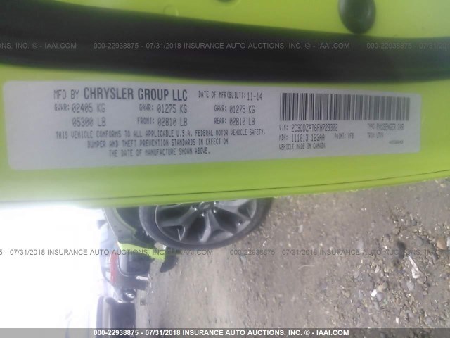 2C3CDZAT6FH728302 - 2015 DODGE CHALLENGER SXT GREEN photo 9