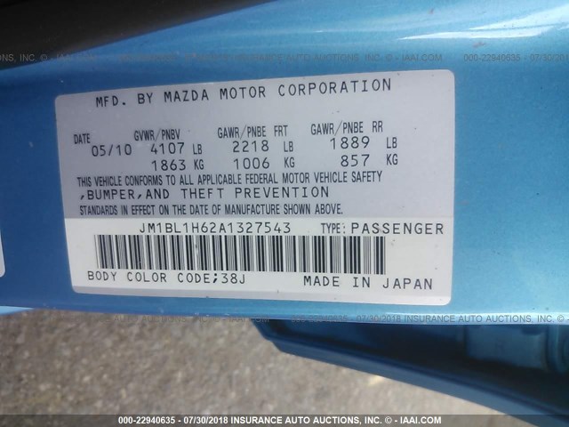 JM1BL1H62A1327543 - 2010 MAZDA 3 S BLUE photo 9