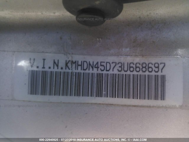 KMHDN45D73U668697 - 2003 HYUNDAI ELANTRA GLS/GT SILVER photo 9