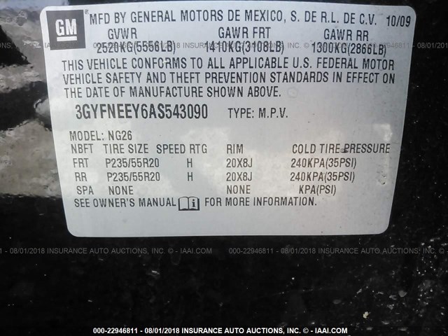 3GYFNEEY6AS543090 - 2010 CADILLAC SRX PERFORMANCE COLLECTION Қара фото 9