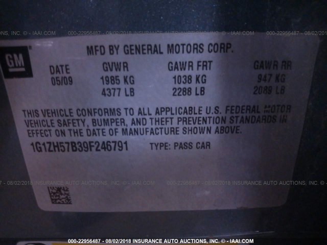 1G1ZH57B39F246791 - 2009 CHEVROLET MALIBU 1LT მწვანე ფოტო 9