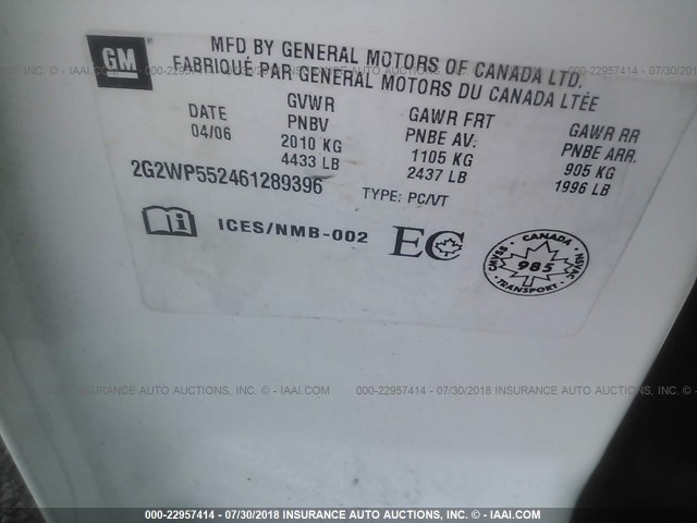 2G2WP552461289396 - 2006 PONTIAC GRAND PRIX 白色 照片 9