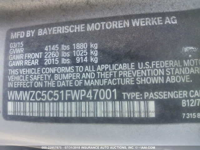 WMWZC5C51FWP47001 - 2015 MINI COOPER S COUNTRYMAN SILVER photo 9