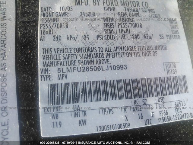 5LMFU28506LJ10993 - 2006 LINCOLN NAVIGATOR Қара фото 9