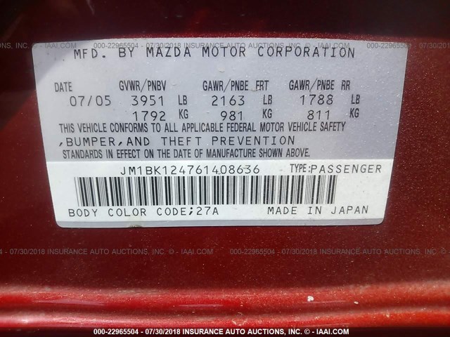 JM1BK124761408636 - 2006 MAZDA 3 S RED photo 9